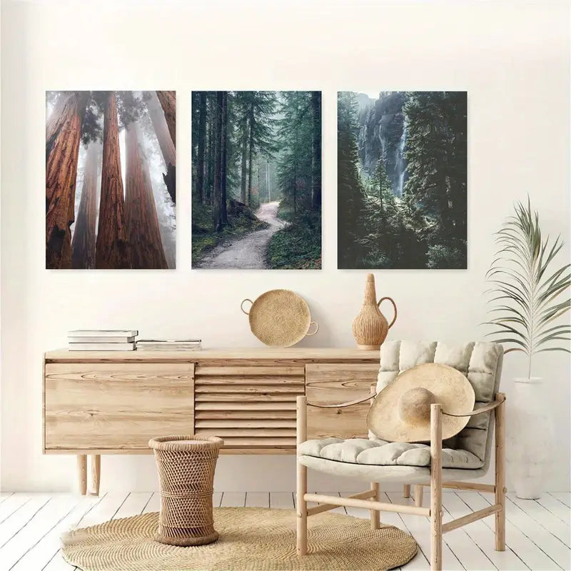 3pcs Featuring Redwood Forest Scenes, Nature Metal Print Ready to Hang Art