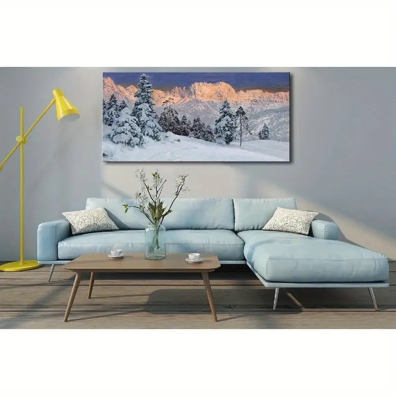 Winter Snow Blue Nature Mountain & Trees Wall Art canvas office home room framed 120x60cm