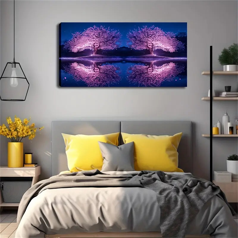 Serene Pink Cherry Blossom Wall Art Canvas Office Home Room Framed 120x60cm