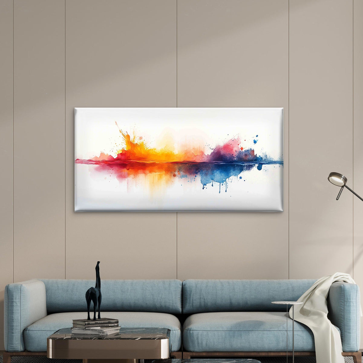 Vibrant Burst: Abstract Waterco Wall Art Canvas Office Home Room Framed 80x45cm