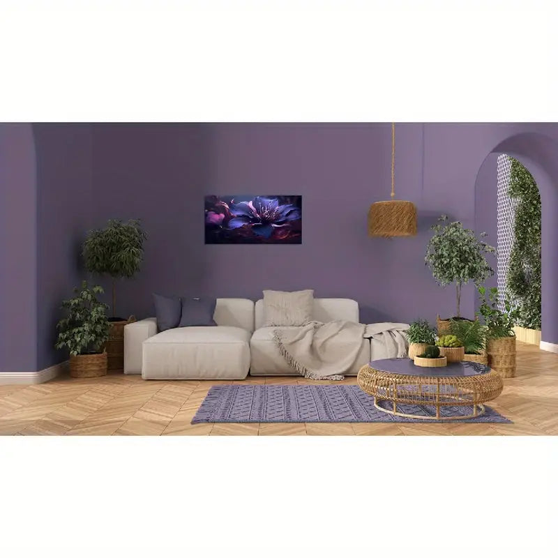 Vibrant Purple Floral Swirls Wall Art canvas office home room framed 120x60cm