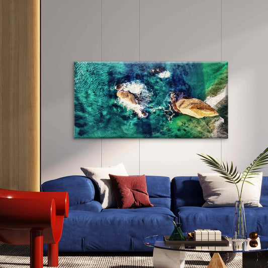 Ocean Reef Coast Landscape Wall Art Canvas Office Home Room Framed 80x45cm