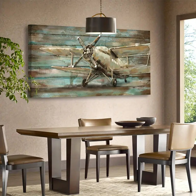 Vintage Airplane Retro Propeller Aircraft Wall Art canvas office home room framed 120x60cm