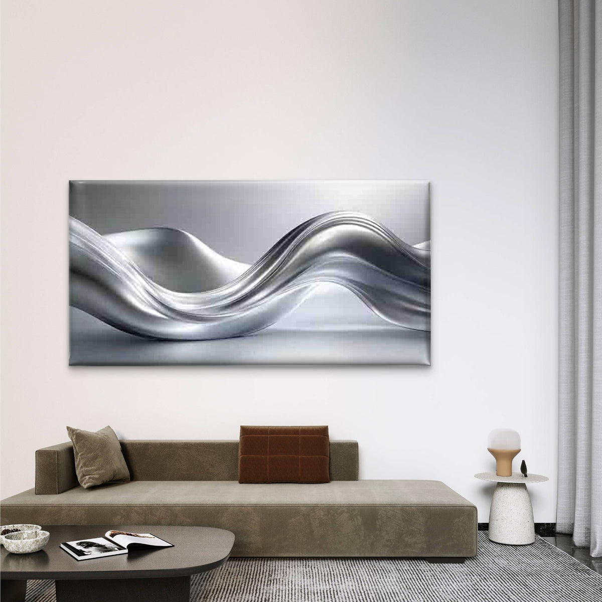 Metallic Wave Abstract Wall Art Canvas Office Home Room Framed 80x45cm