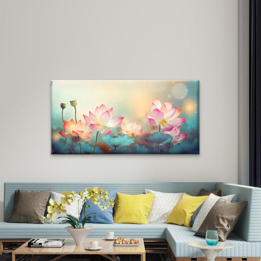 Pink Lotus Flower Abstract Wall Art Canvas Office Home Room Framed 80x45cm