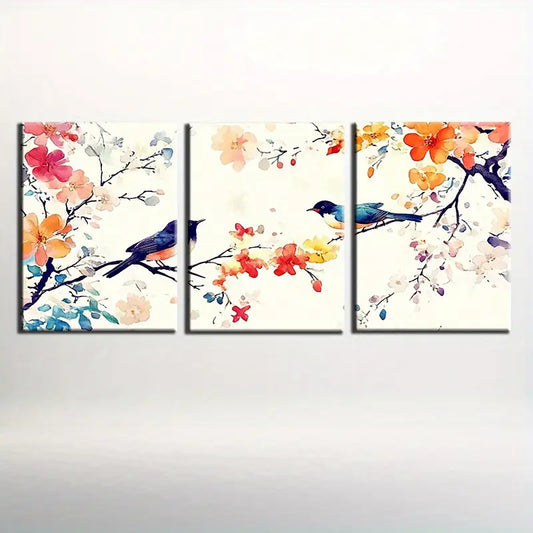 3pcs Colorful Birds & Flowers Vibrant Floral Metal Print Ready to Hang Art