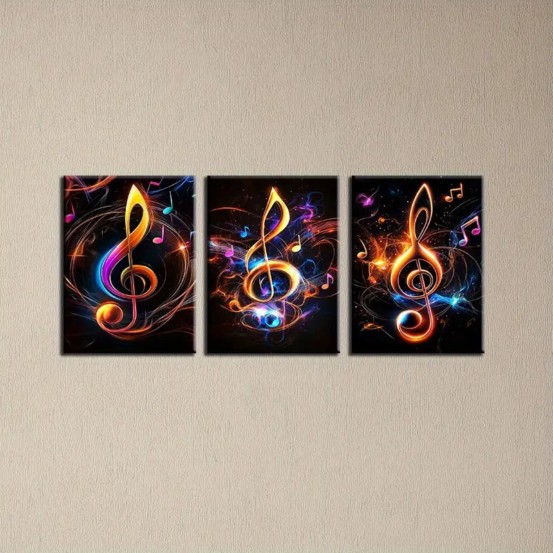 3pcs Abstract Colorful Musical Notes Classic Design Metal Print Ready to Hang Art