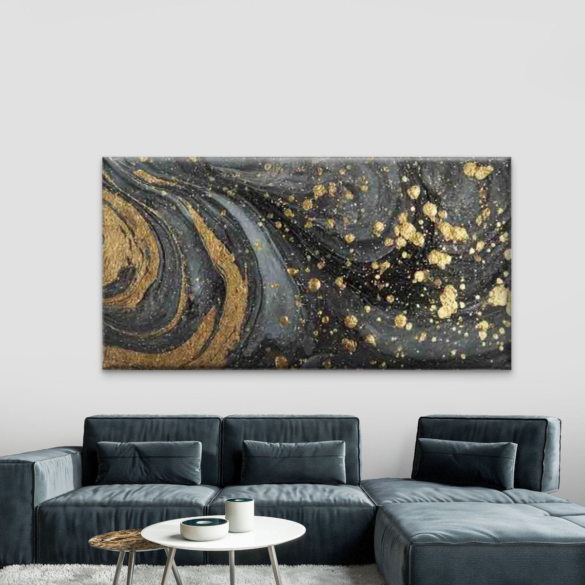 Dark Brown Black Marble Wall Art Canvas Office Home Room Framed 80x45cm