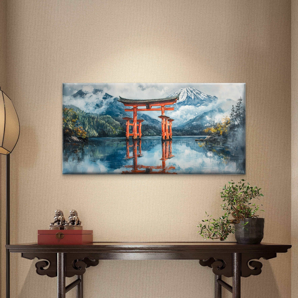 Torii Gate In Mist Mountain Wall Art Canvas Office Home Room Framed 120x60cm