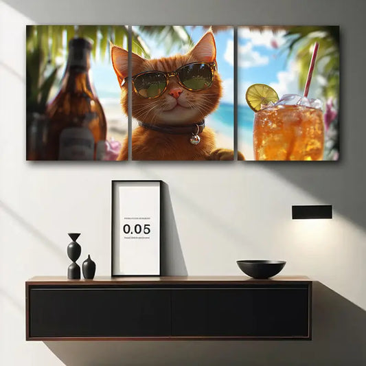 3pcs Holiday Cat Design Metal Print Ready to Hang Art