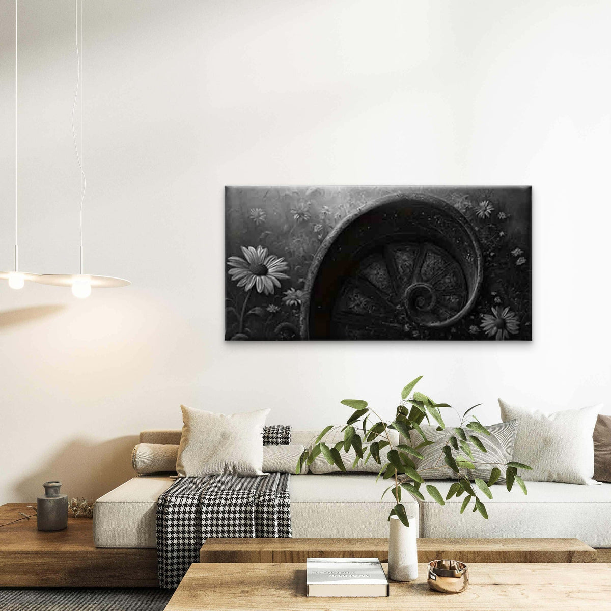 Spiral Staircase And Daisies Wall Art Canvas Office Home Room Framed 80x45cm