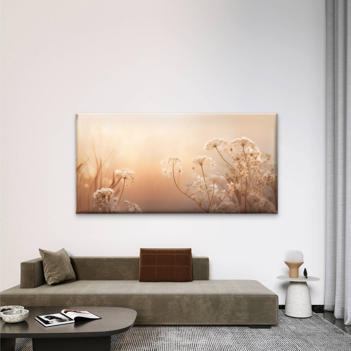 Neutral Botanical Wildflower MeaWall Art Canvas Office Home Room Framed 120x60cm