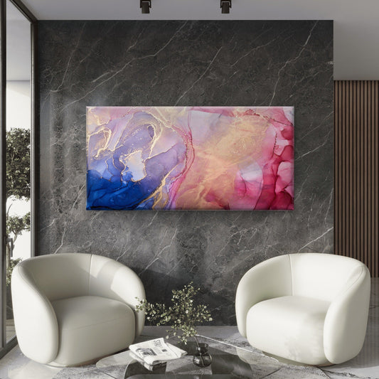 Colorful Abstract Alcohol Ink Wall Art Canvas Office Home Room Framed 80x45cm