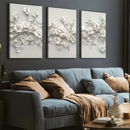 3pcs Modern Abstract Flower Art Wall Art Set Canvas Framed 40x60cm - High Quality Print 100% Australian Made Wall Canvas Ready to Hang