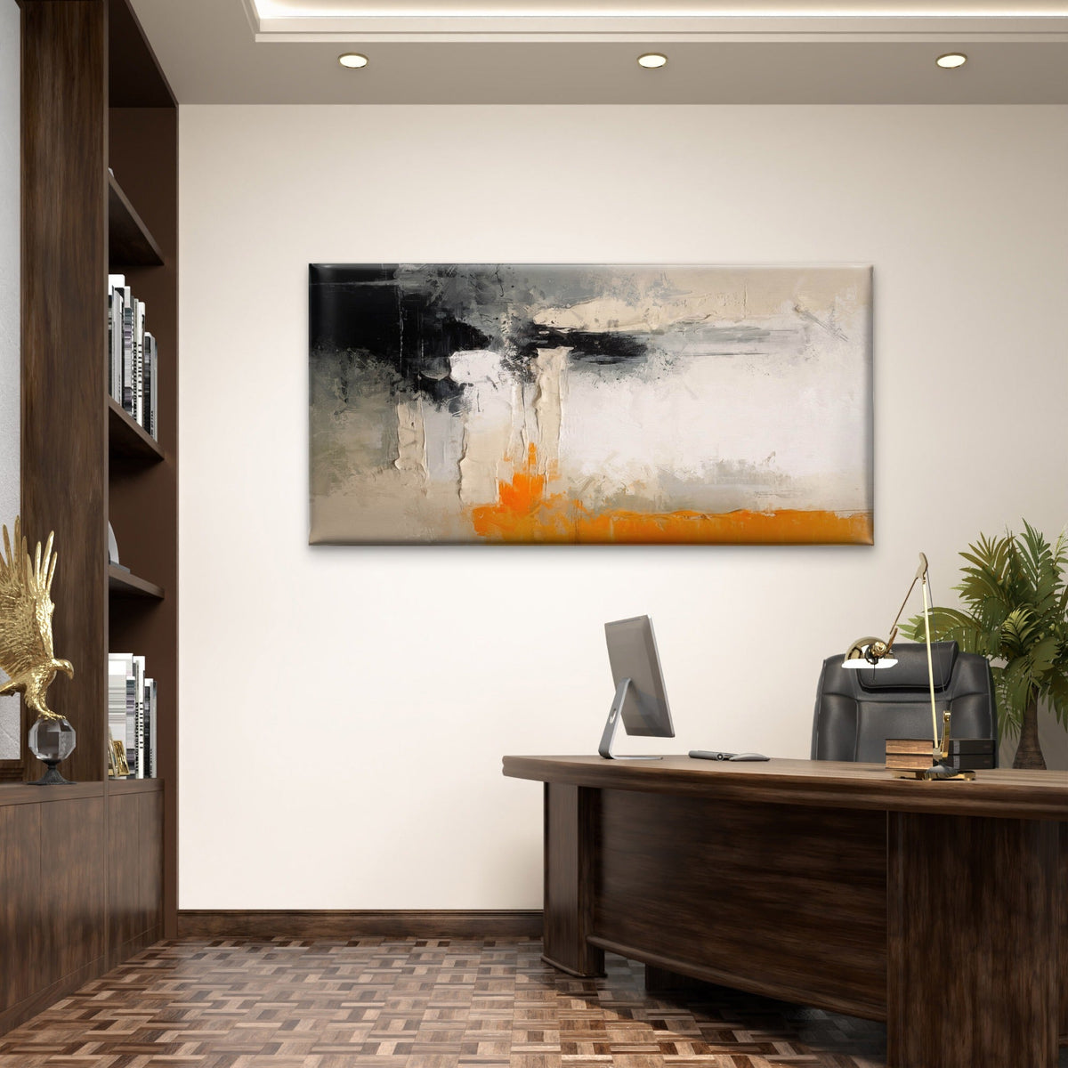 Bold Orange Monochrome Abstract Wall Art Canvas Office Home Room Framed 80x45cm