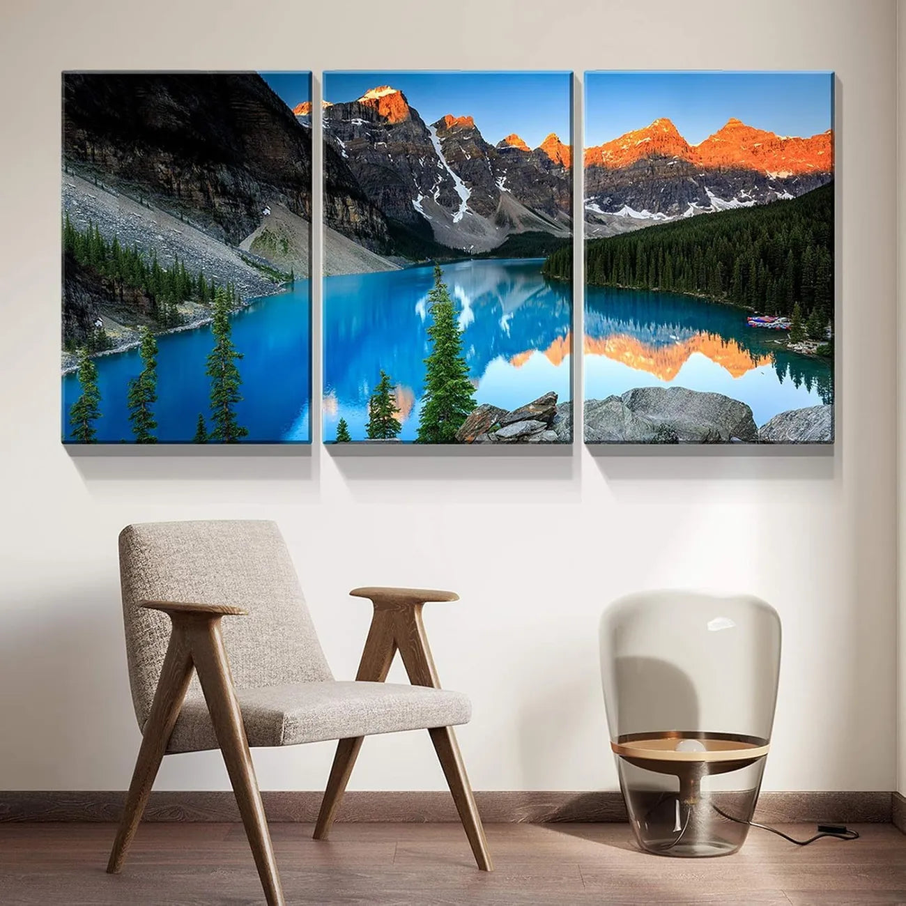 3pcs Scenic Turquoise Lake & Mountain Metal Print Ready to Hang Art