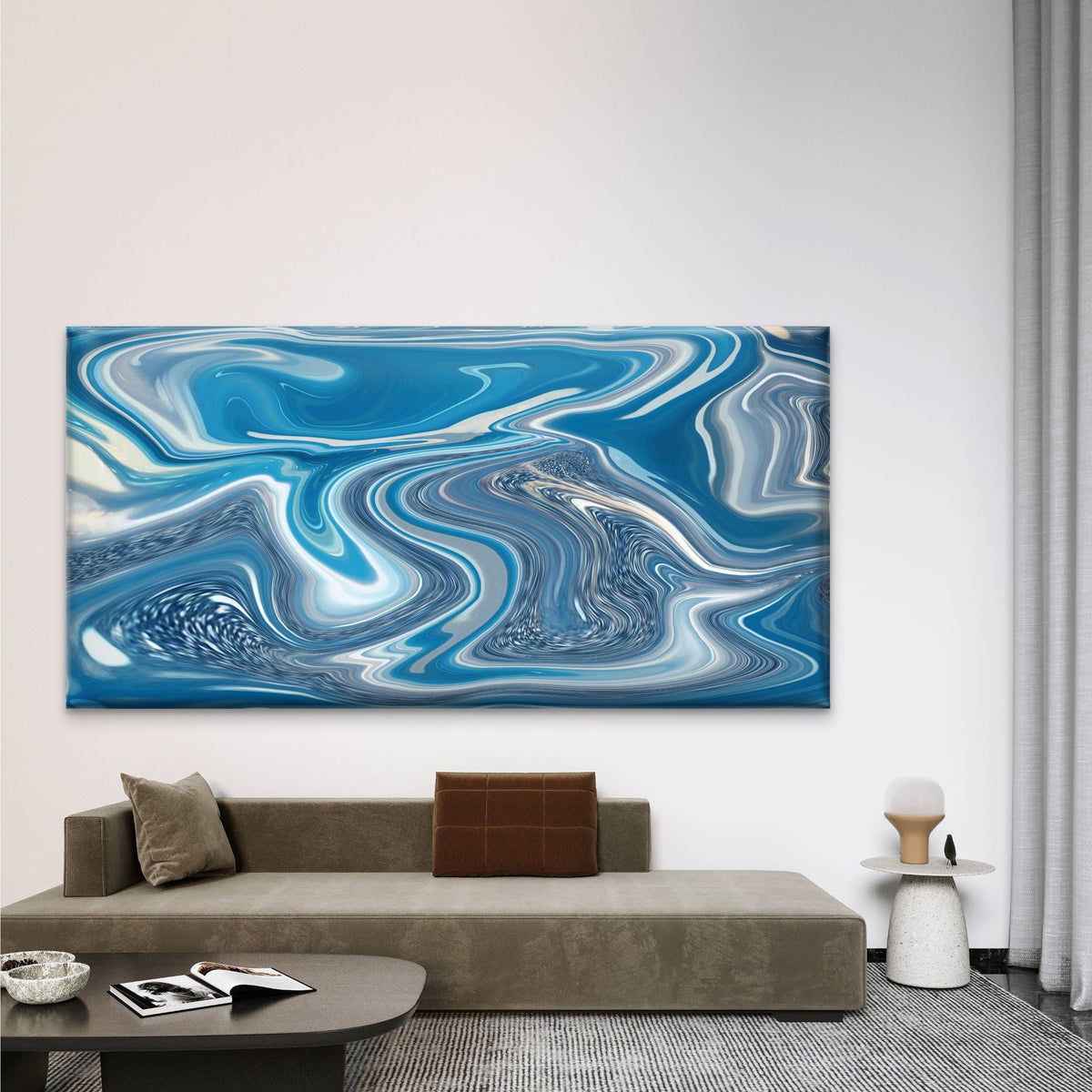 Blue Marble Abstract Texture Wall Art Canvas Office Home Room Framed 80x45cm