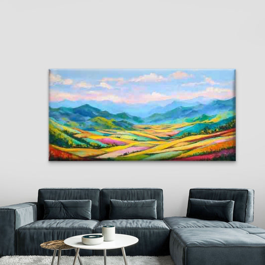 Vibrant Mountain Landscape Wall Art Canvas Office Home Room Framed 80x45cm