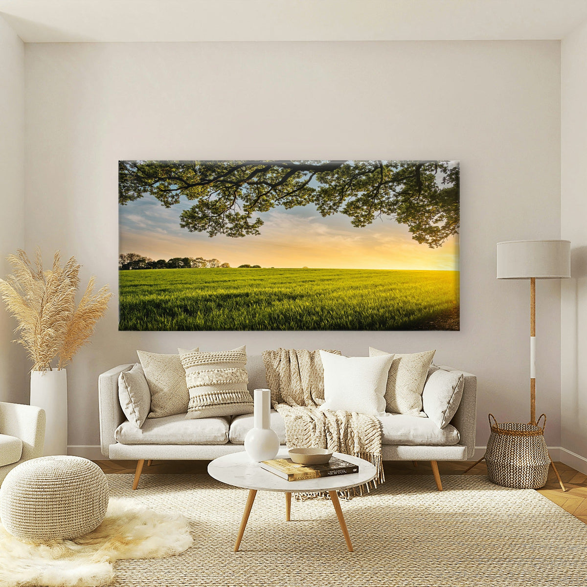 Sunset Over A Field Wall Art Canvas Office Home Room Framed 80x45cm