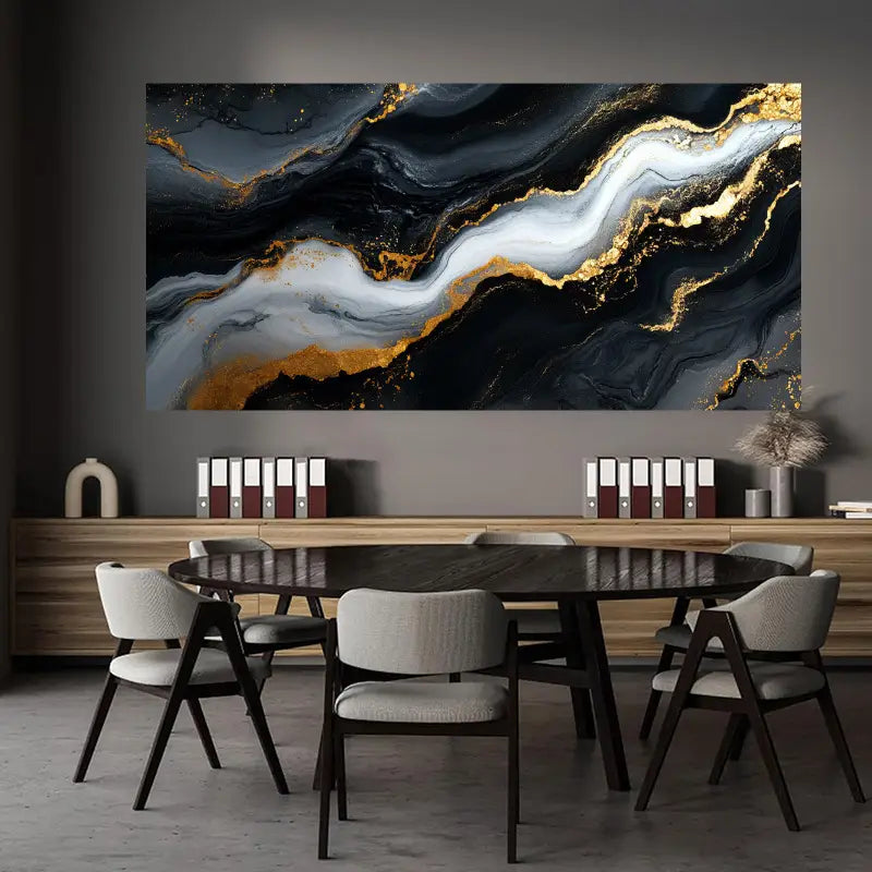 Featuring a Black And White Backdrop, Golden Abstract Wall Art wall canvas office home room framed 120x60cm