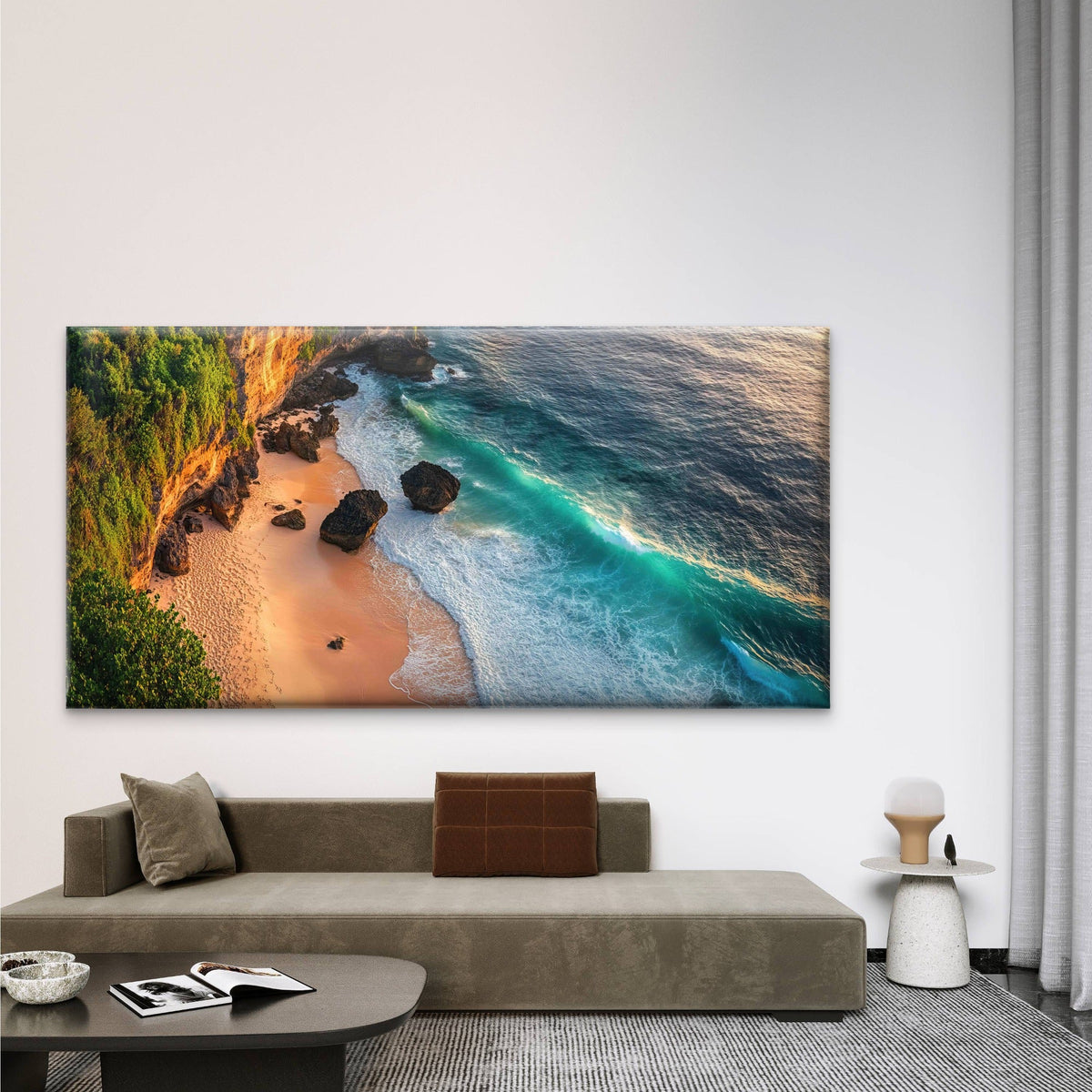 Maluku Islands Cliff Beach Wall Art Canvas Office Home Room Framed 120x60cm