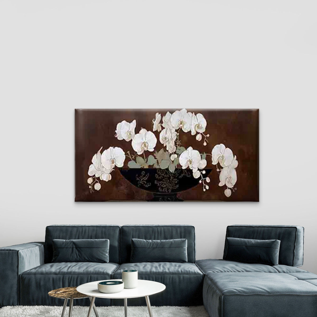 White Phalaenopsis Orchid Wall Art Canvas Office Home Room Framed 80x45cm