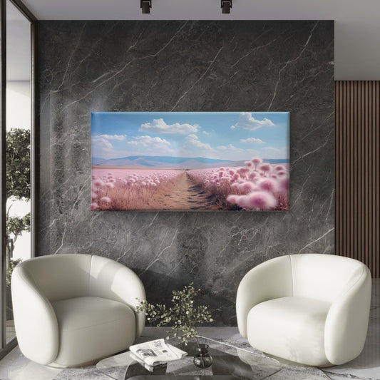 Dianthus Flower Field Landscape Wall Art Canvas Office Home Room Framed 80x45cm