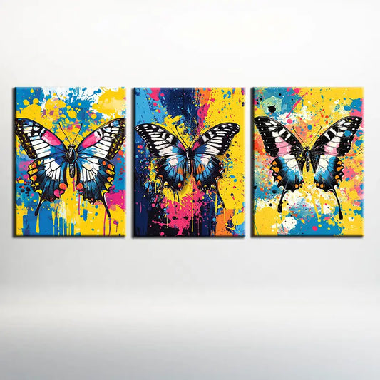 3pcs Watercolor Brightly Colored Butterfly Abstract Metal Print Ready to Hang Art