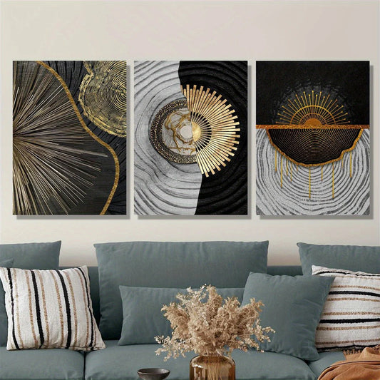 3pcs Golden Tinsel Abstract Light Luxury Metal Print Ready to Hang Art