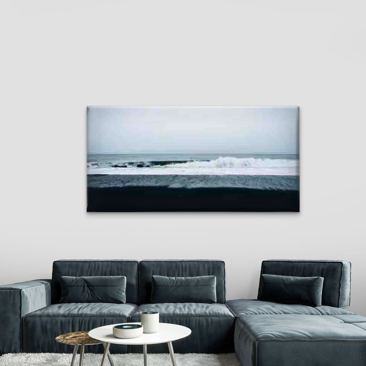Ocean Waves And a Black Sand Wall Art Canvas Office Home Room Framed 120x60cm