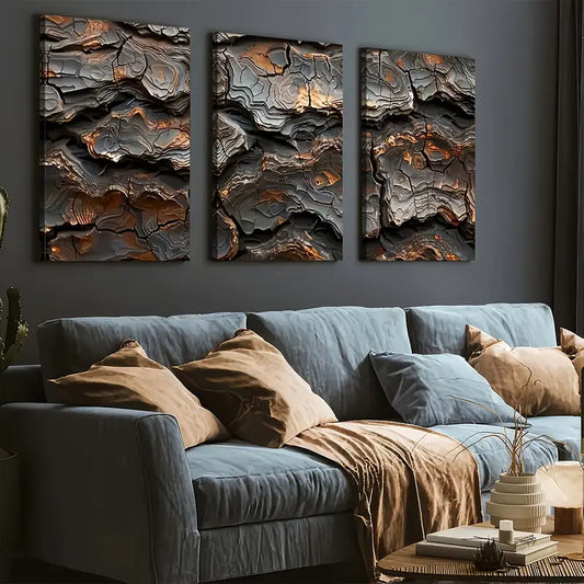 3pcs Modern Art Style Abstract Tree Exterior Texture Art Wall Art Set Canvas Framed 40x60cm - High Quality Print 100% Australian Made Wall Canvas Ready to Hang