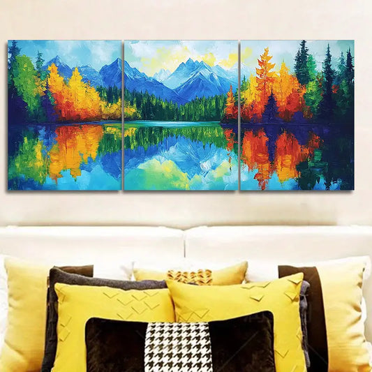 3pcs Reflections of Trees & Lakes Metal Print Ready to Hang Art