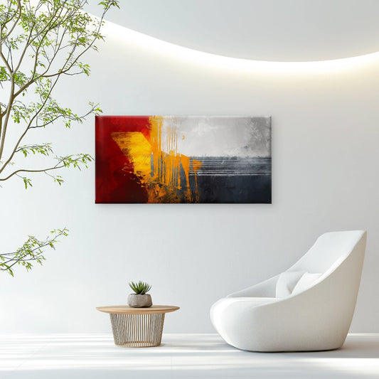Abstract Red Yellow Gold Textured Wall Art Canvas Office Home Framed 80x45cm