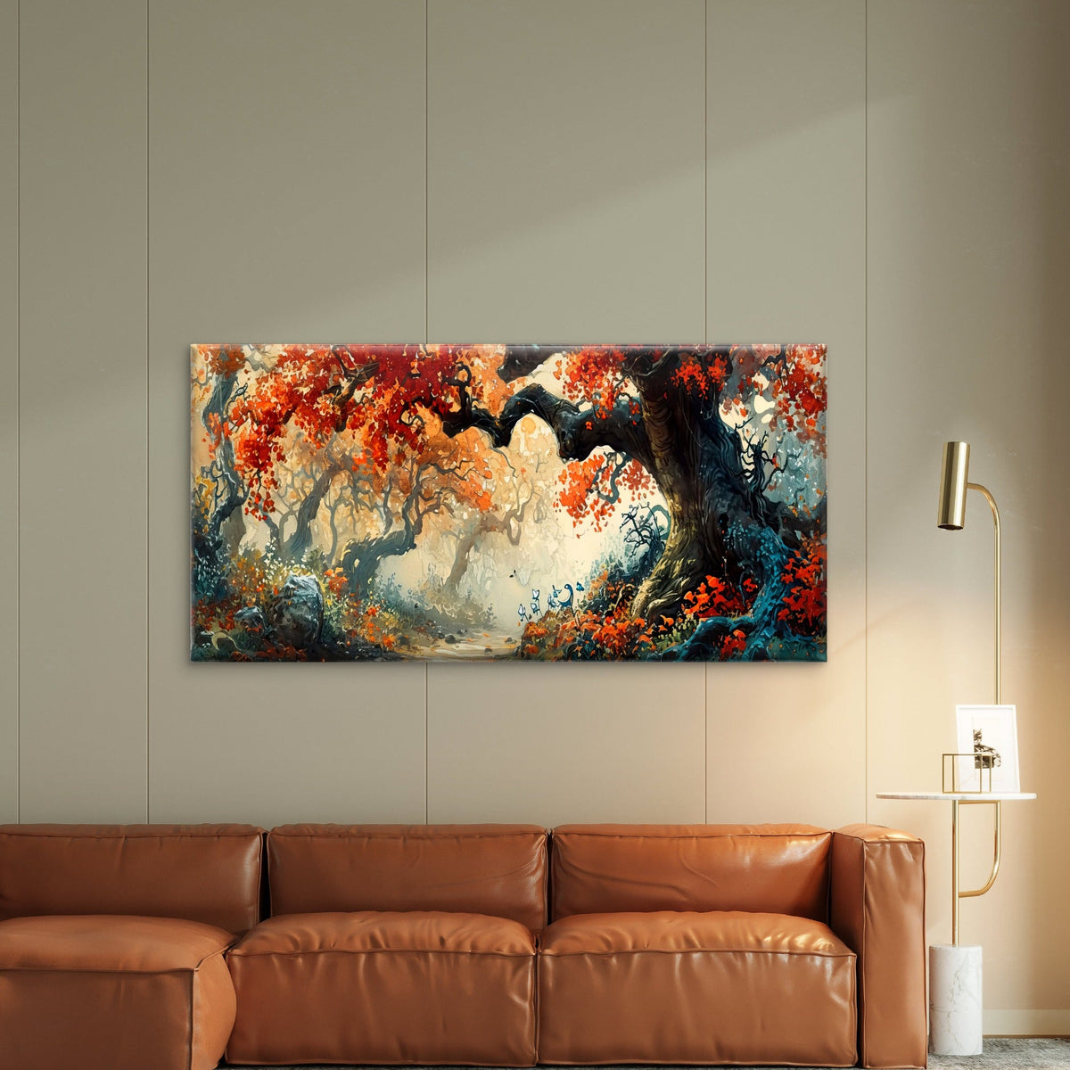 Gnarled Tree Forest Abstract Wall Art Canvas Office Home Room Framed 80x45cm