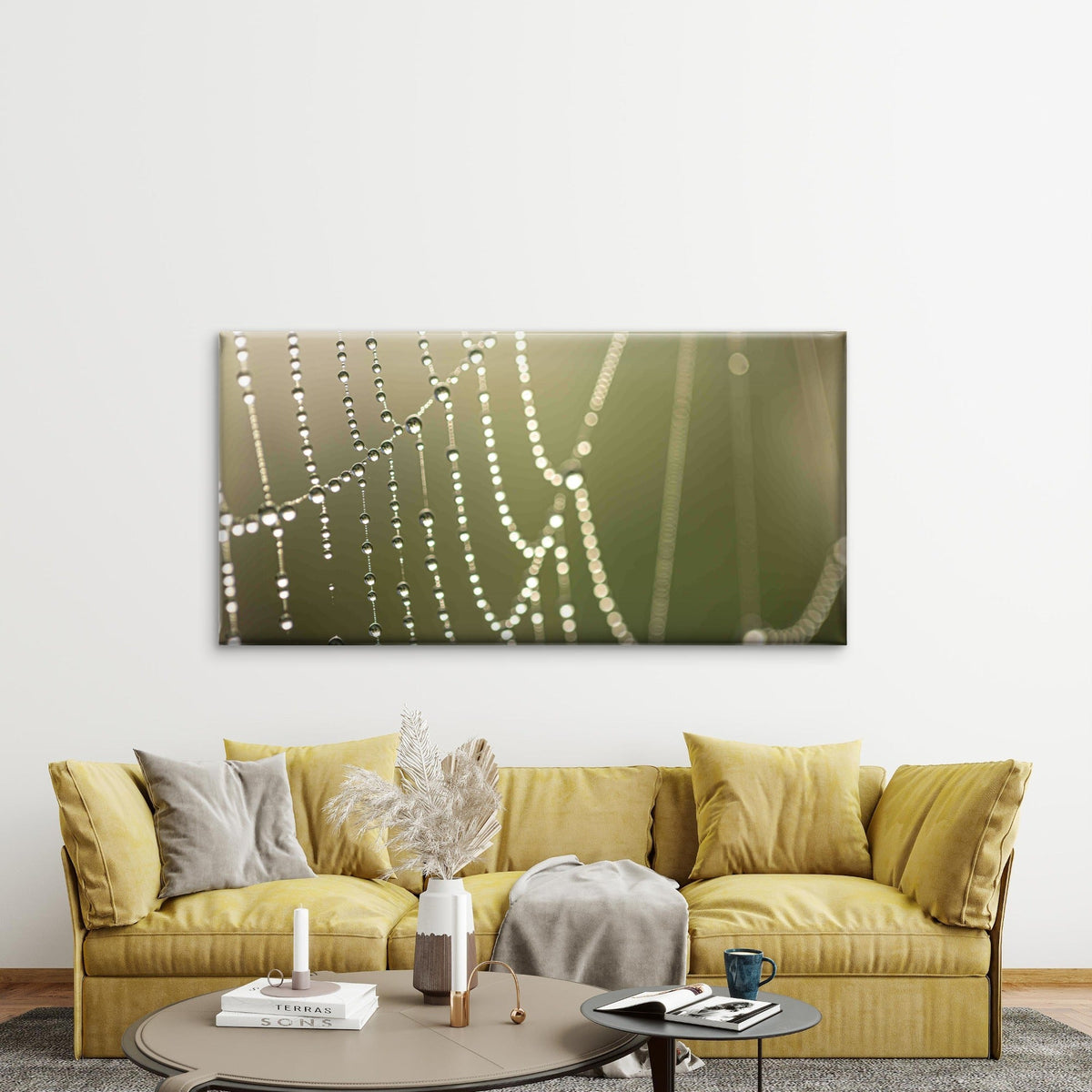 Macro View of Dewy Spider Web Wall Art Canvas Office Home Room Framed 120x60cm