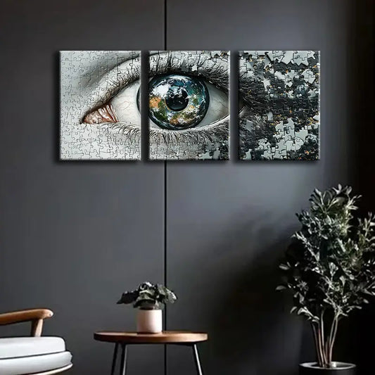 3pcs An eye with puzzle pieces Metal Print Ready to Hang Art