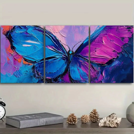 3pcs Abstract Butterfly Metal Print Ready to Hang Art