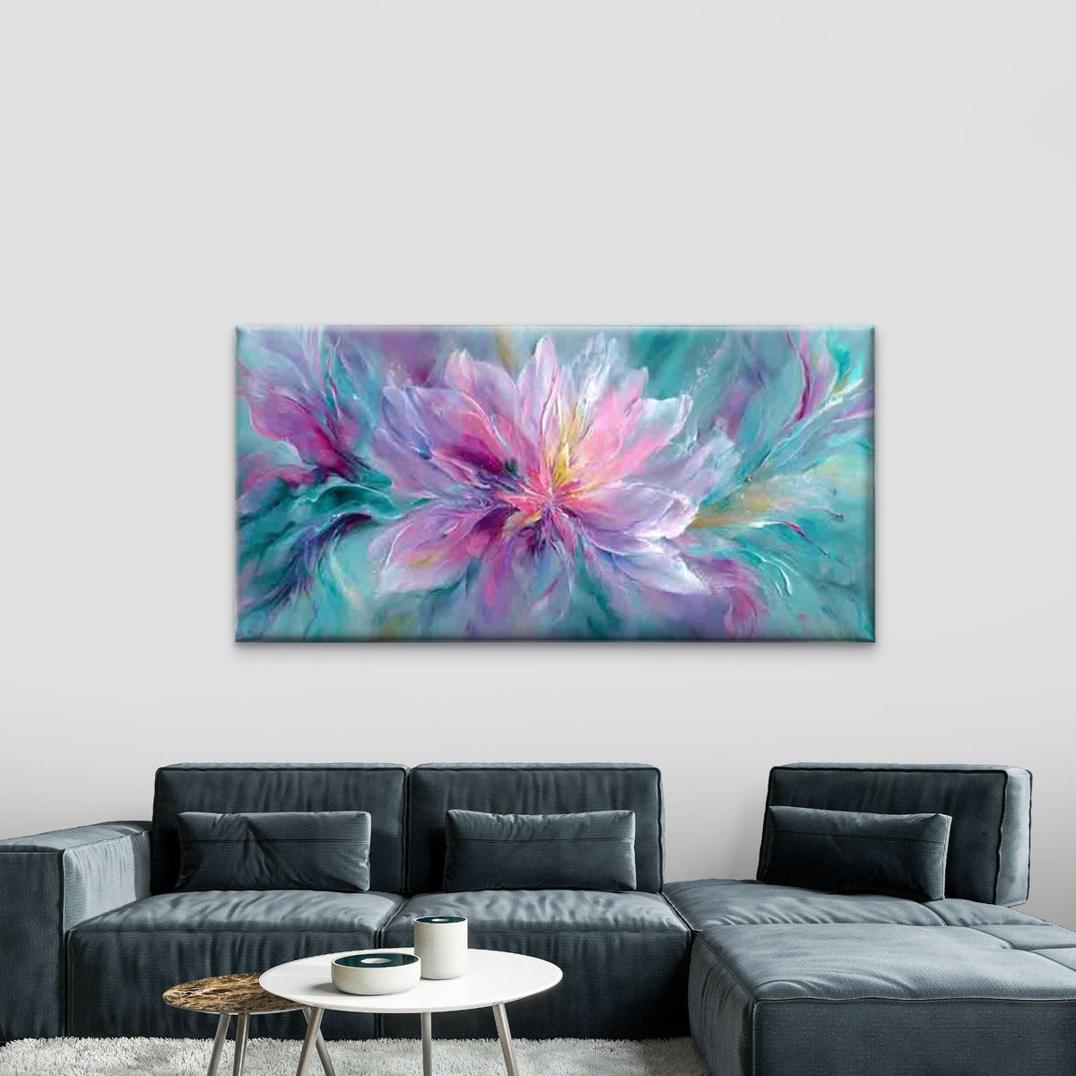 The Wild Turquoise Lotus Wall Art Canvas Office Home Room Framed 120x60cm