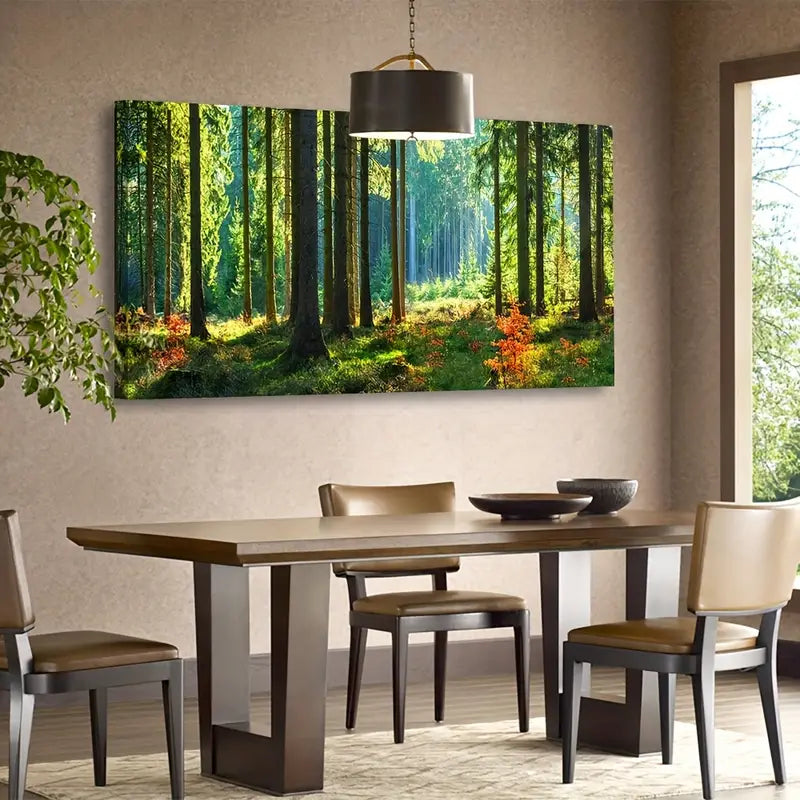Green Forest Sunny Trees Flowers Grassland Wall Art canvas office home room framed 80x45cm