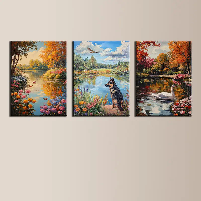 3pcs Watercolor Charming River View Animals Metal Print Ready to Hang Art