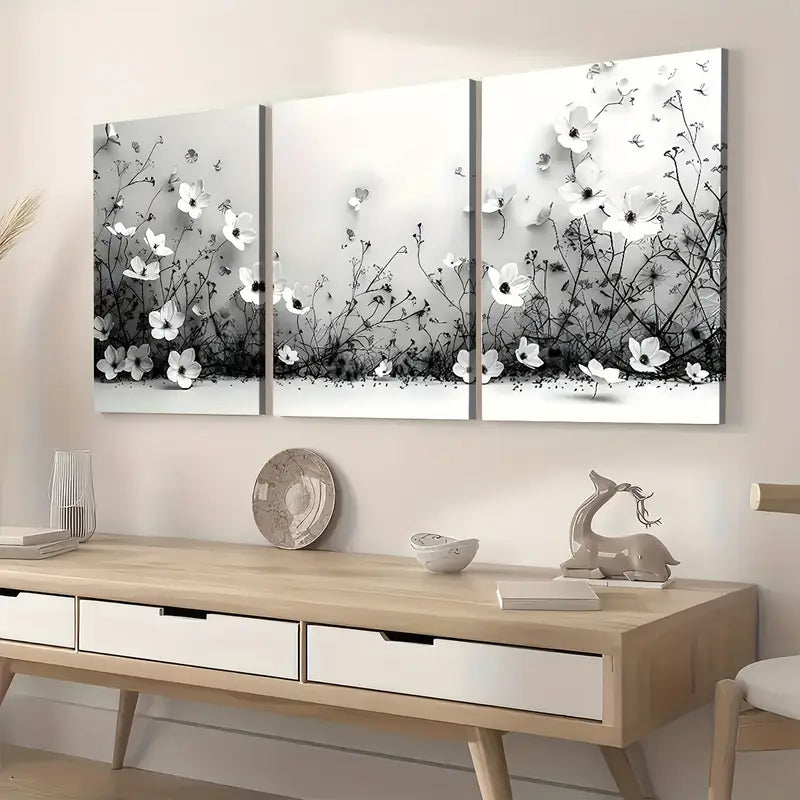 3pcs Modern Style Fashion Flowers Abstract Landscape Art Wall Art Set Canvas Framed 40x60cm - High Quality Print 100% Australian Made Wall Canvas Ready to Hang