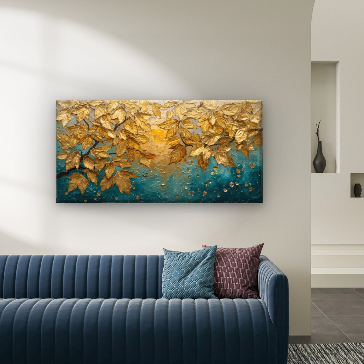 Gold Foil Tree Leaf Branch Wall Art Canvas Office Home Room Framed 120x60cm