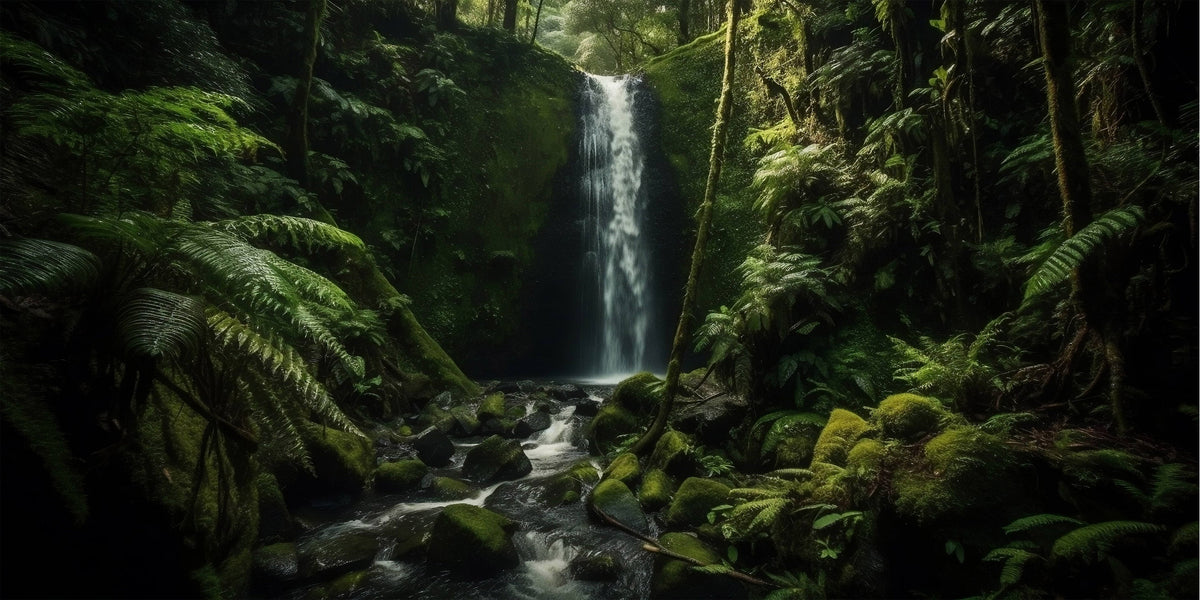 Rainforest Waterfall Jungle River Wall Art Canvas Office Home Framed 120x60cm