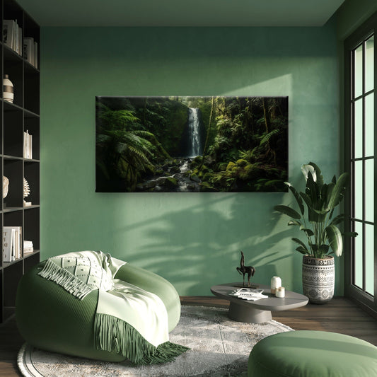 Rainforest Waterfall Jungle River Wall Art Canvas Office Home Framed 80x45cm