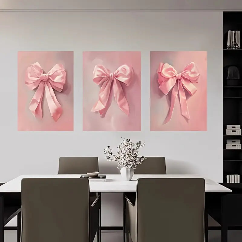 3pcs Pink Bow Designs Elegant Romantic Metal Print Ready to Hang Art