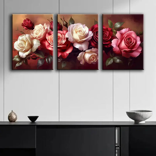 3pcs Colorful Roses Metal Print Ready to Hang Art