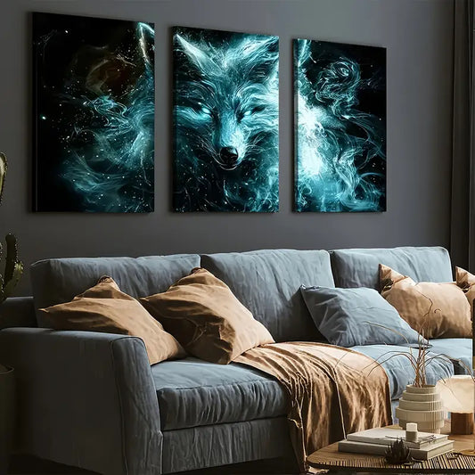 3pcs Ghost Fox Animal Abstract Art Scary Wall Art Set Canvas Framed 40x60cm - High Quality Print 100% Australian Made Wall Canvas Ready to Hang