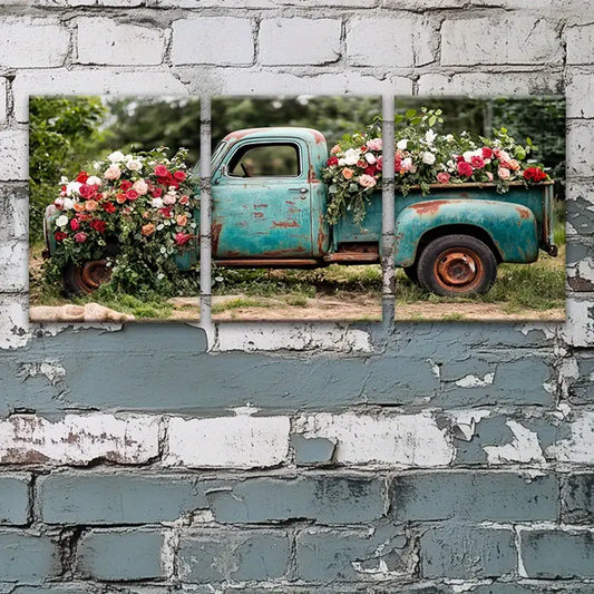 3pcs Flowers On The Mysterious Car Painting Metal Print Ready to Hang Art
