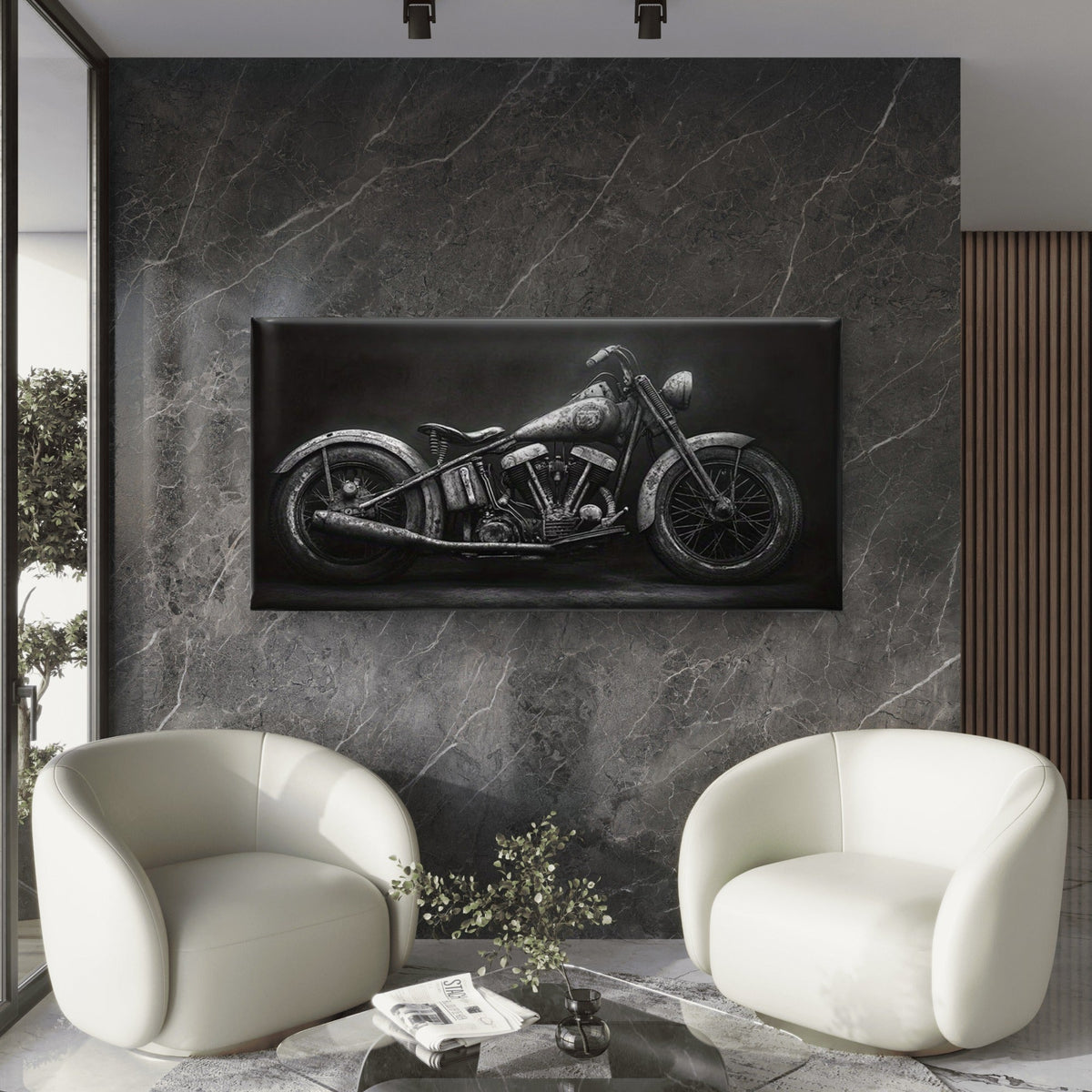 Motorcycle in Black And White Wall Art Canvas Office Home Room Framed 120x60cm