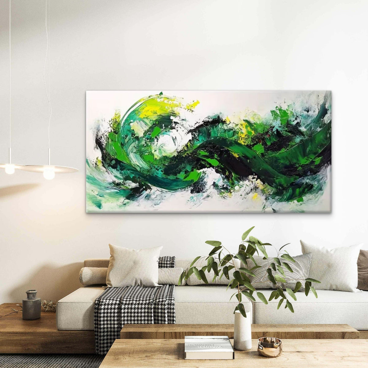 Green Tones & Dynamic Effects Wall Art Canvas Office Home Room Framed 80x45cm
